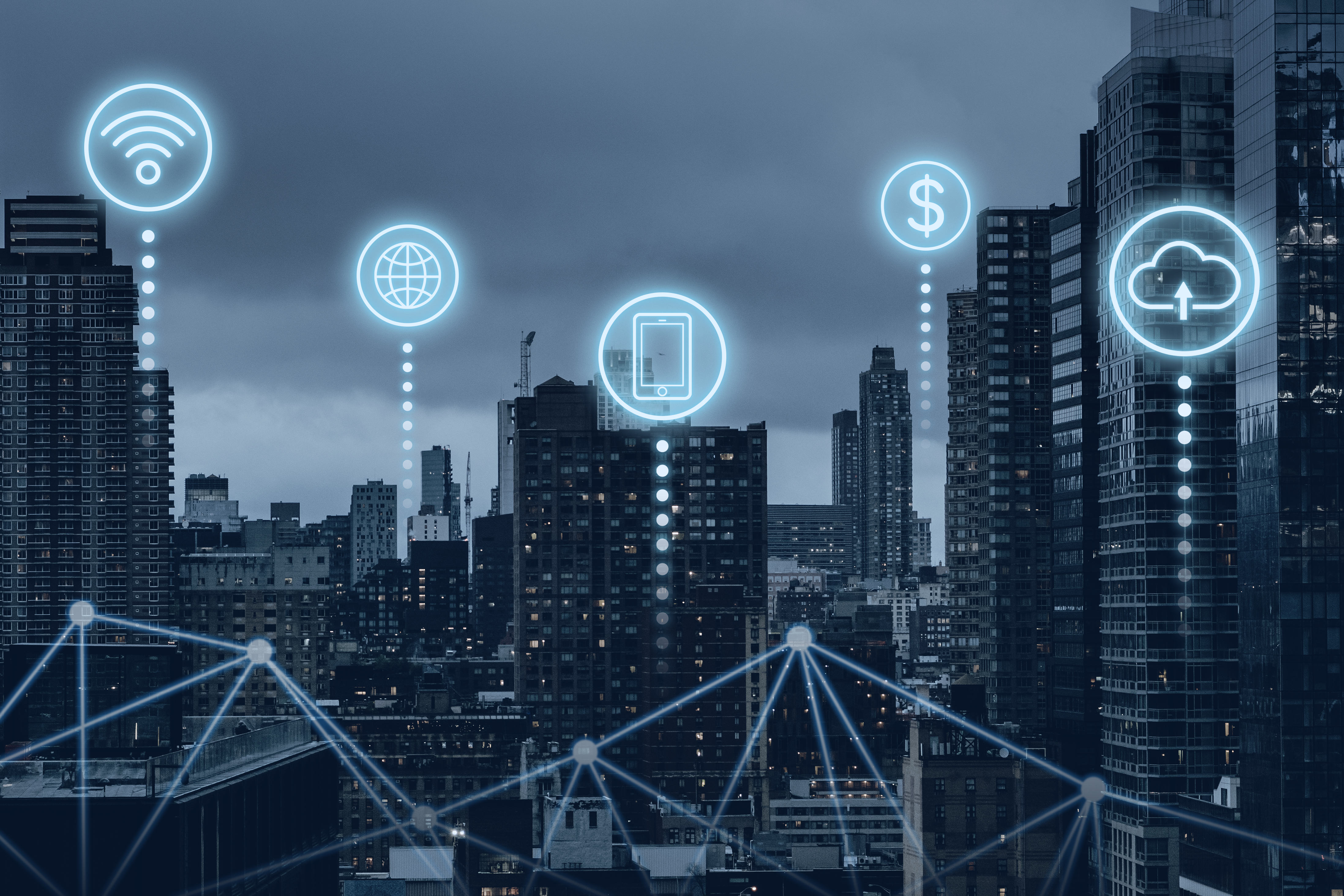 ville intelligente futuriste avec technologie de réseau mondial
