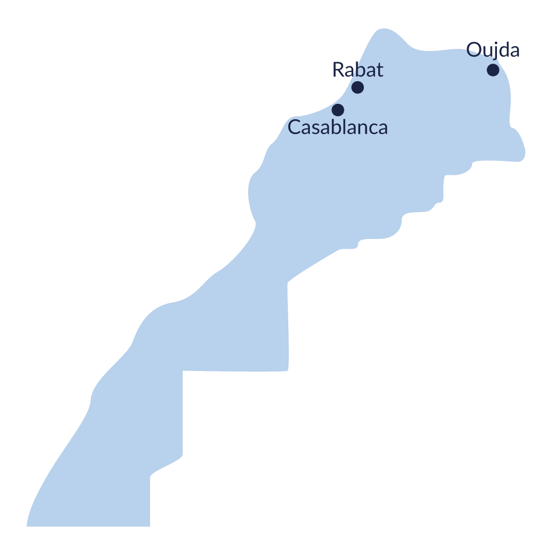 Nos implantations au Maroc : Casablanca, Oujda et Rabat