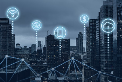 ville intelligente futuriste avec technologie de réseau mondial